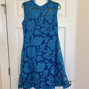 Tadashi Shoji Electric Blue Floral Lace Midi Dress